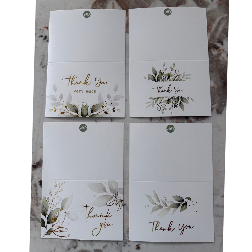 83 PK Sage Green Thank You Cards Botanical Gold Foil Envelopes - Picture 2 of 7